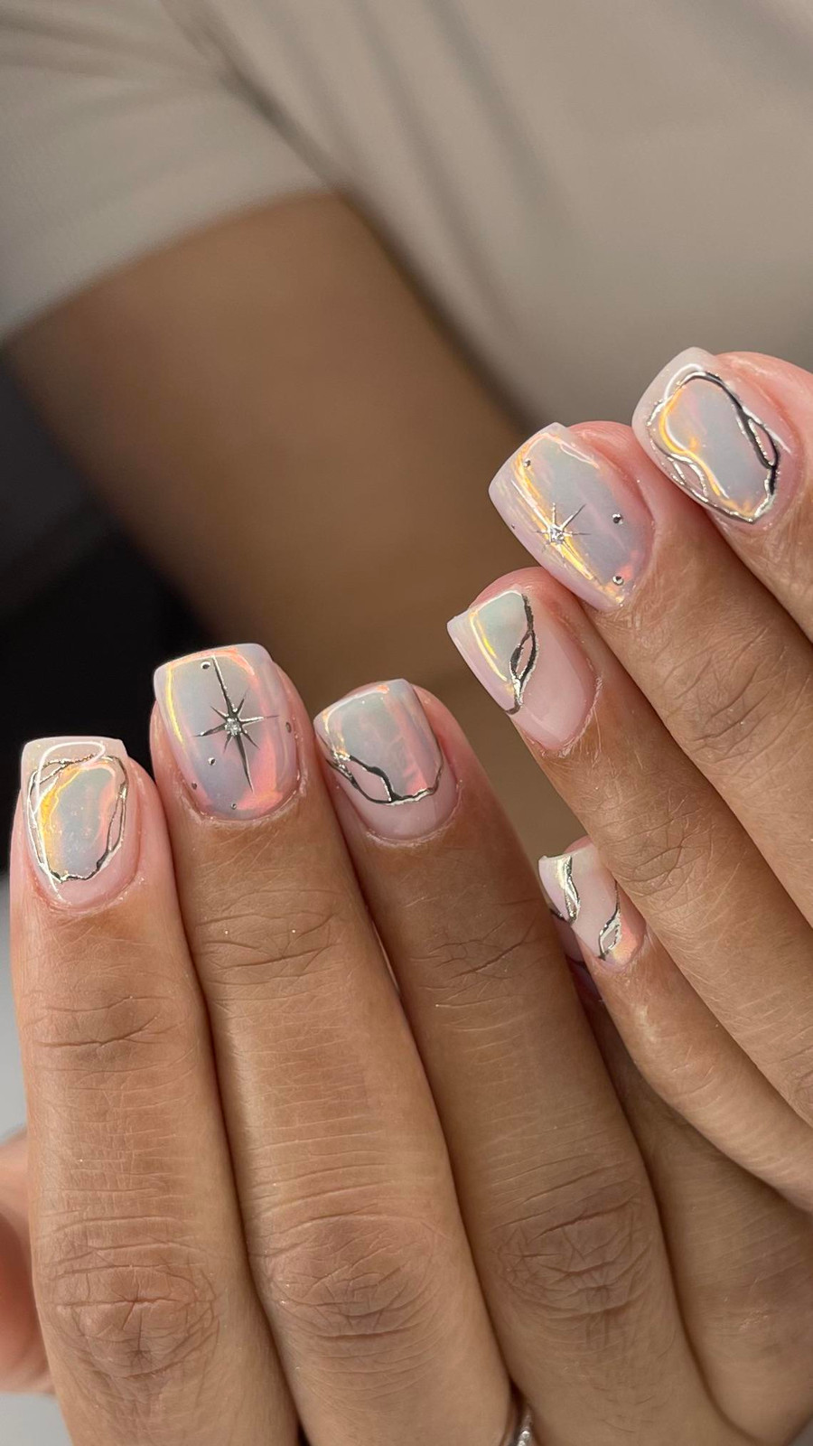Iridescent Starburst Celestial Nails Iridescent Starburst Celestial Nails — Short Square Nails 2027