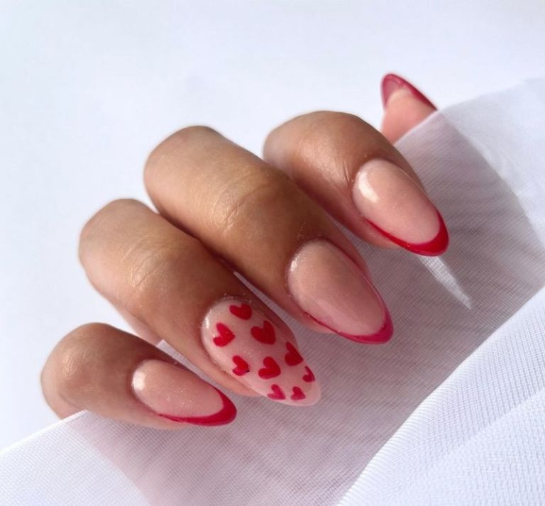 Glossy Thin Red Heart French Nude Glossy Thin Red Heart French Nude — Valentines French Tip Nails 2027