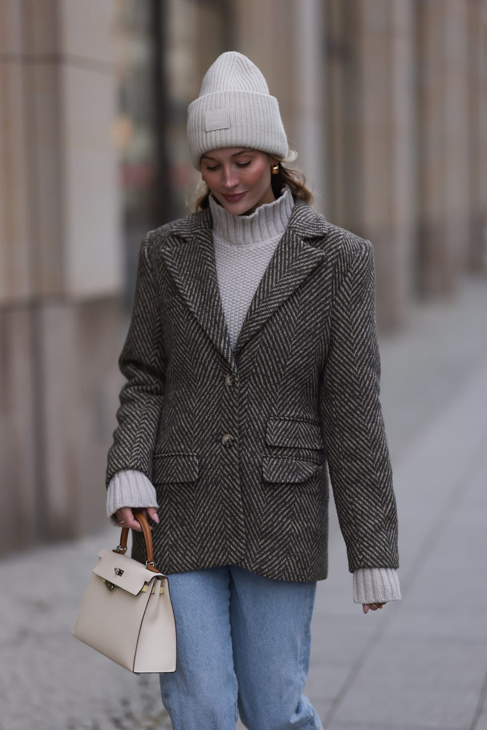 Herringbone Blazer with Turtleneck and Jeans Herringbone Blazer with Turtleneck and Jeans — Fall Capsule Wardrobe 2026