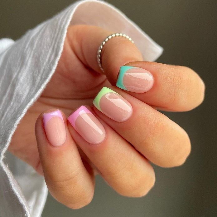 Sheer Nude Glossy French Tips in Pastel Pink, Lilac, Mint Sheer Nude Glossy French Tips in Pastel Pink, Lilac, Mint — Spring Square Nails 2027