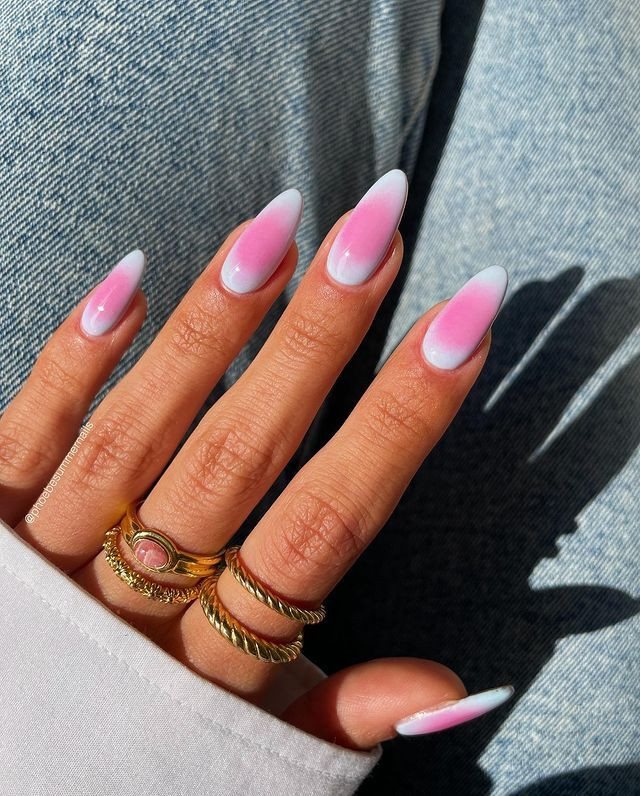 Milky White And Pink Aura Almond Nails — Aura Nails 2027