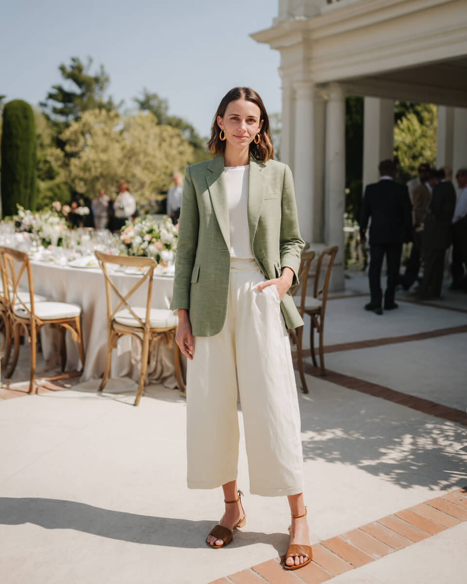 Effortless Cream Linen Separates with an Oversized Green Blazer Effortless Cream Linen Separates with an Oversized Green Blazer — Mothers Day Church Outfits 2027