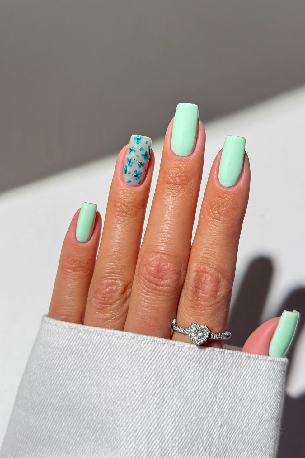 Mint Green with Blue Floral Accent Nails Mint Green with Blue Floral Accent Nails — Spring Nail Colors 2027