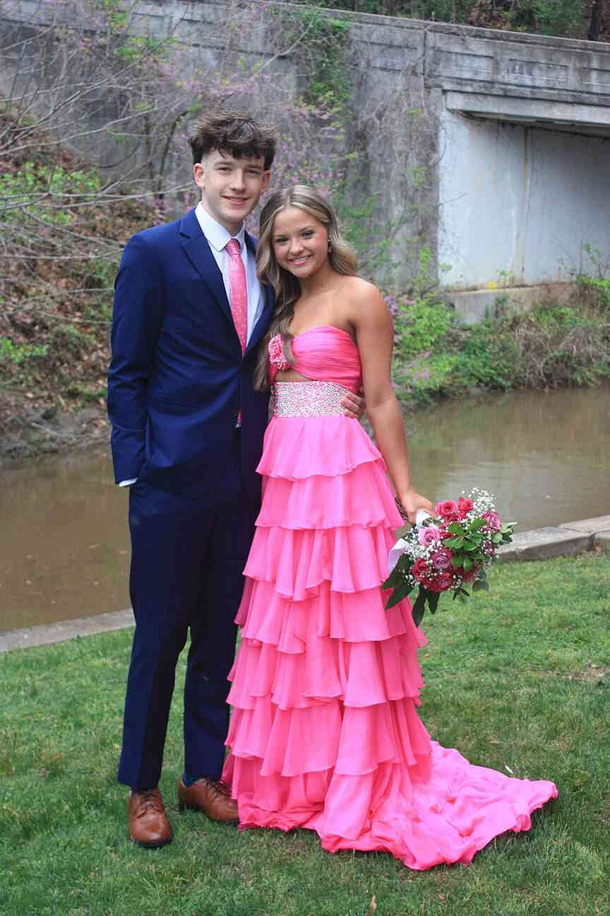 Voluminous Pink Tiered Dress and Navy Suit for a Prom Dance Voluminous Pink Tiered Dress and Navy Suit for a Prom Dance — Prom Couple Outfits 2027