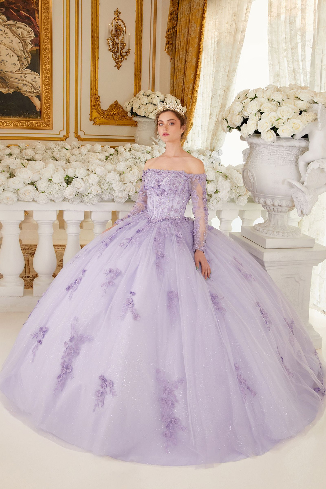 Elegant Lavender Ball Gown with Lace Sleeves and Glitter Elegant Lavender Ball Gown with Lace Sleeves and Glitter — Sweet 16 Dresses 2027