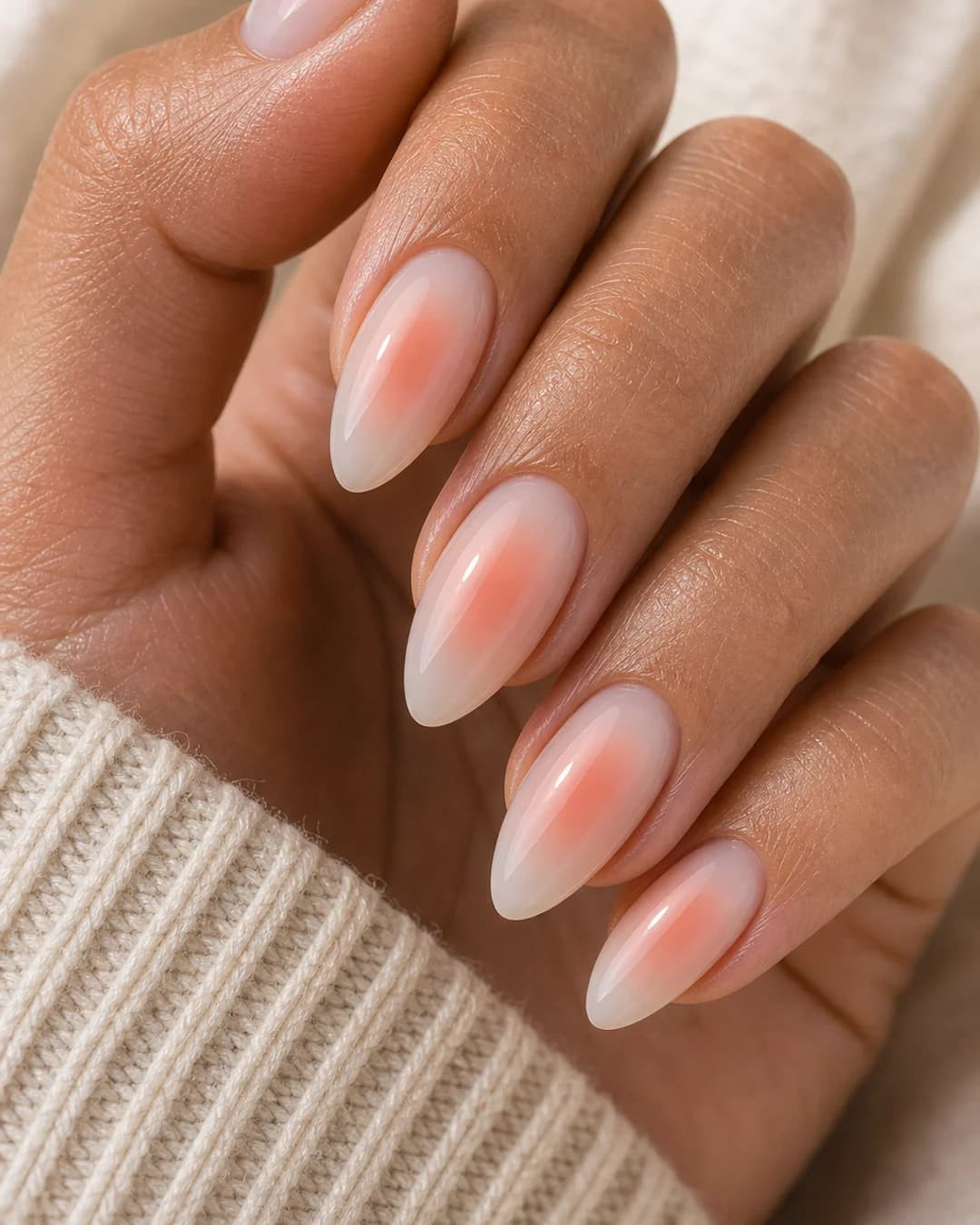 Subtle Peachy Pink Milky Almond Nails — Aura Nails 2027