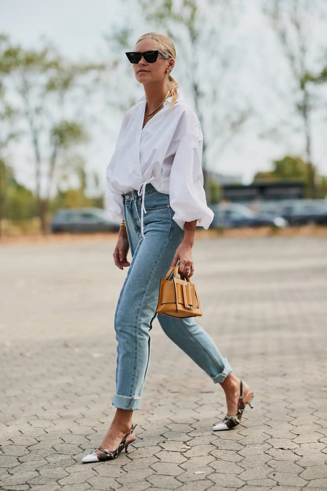 Light Wash Straight Leg Jeans with Voluminous Sleeve Blouse and Slingbacks Light Wash Straight Leg Jeans with Voluminous Sleeve Blouse and Slingbacks — Straight Leg Jeans 2027