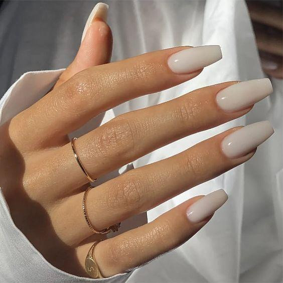 Opaque Milky White Long Coffin Opaque Milky White Long Coffin — Nude Wedding Nails 2027