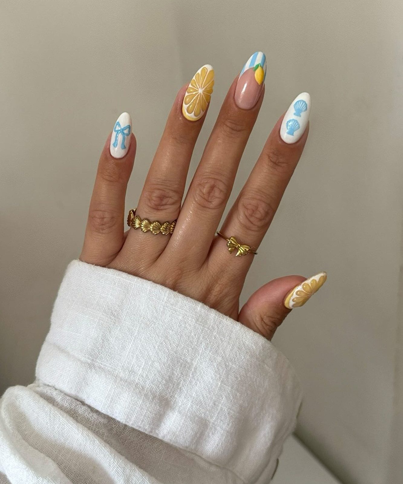 Lemon Slice Bows and Stripes Almond Nails Lemon Slice Bows and Stripes Almond Nails — Simple Summer Nails 2027