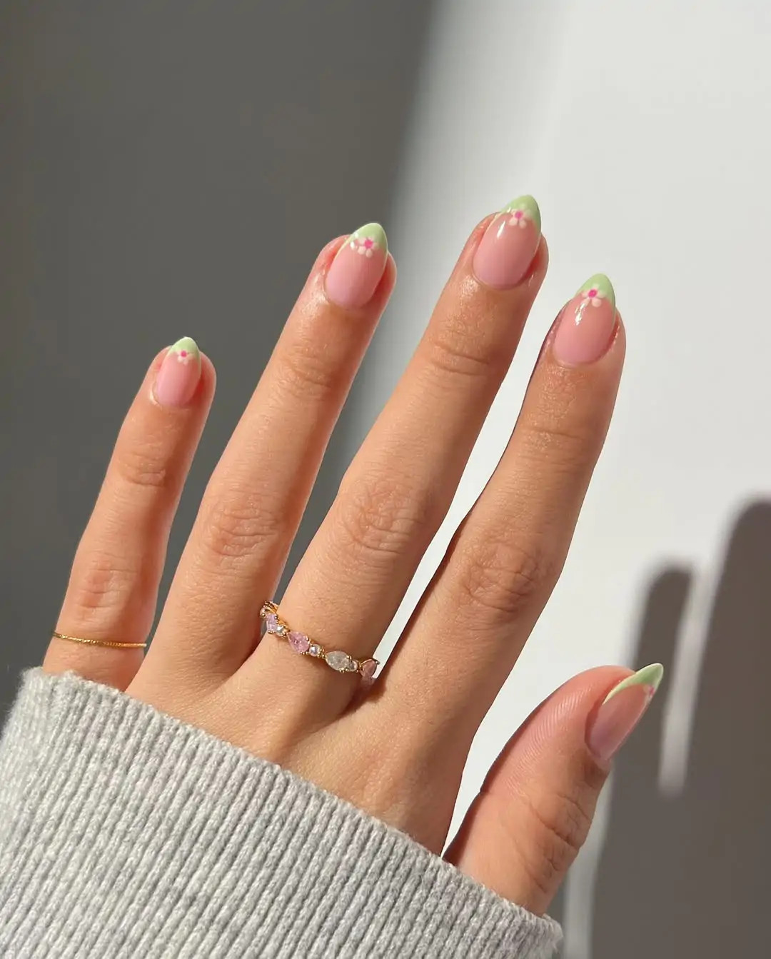 Floral French Tips Medium Almond Nails — Nails 2027 for Teens