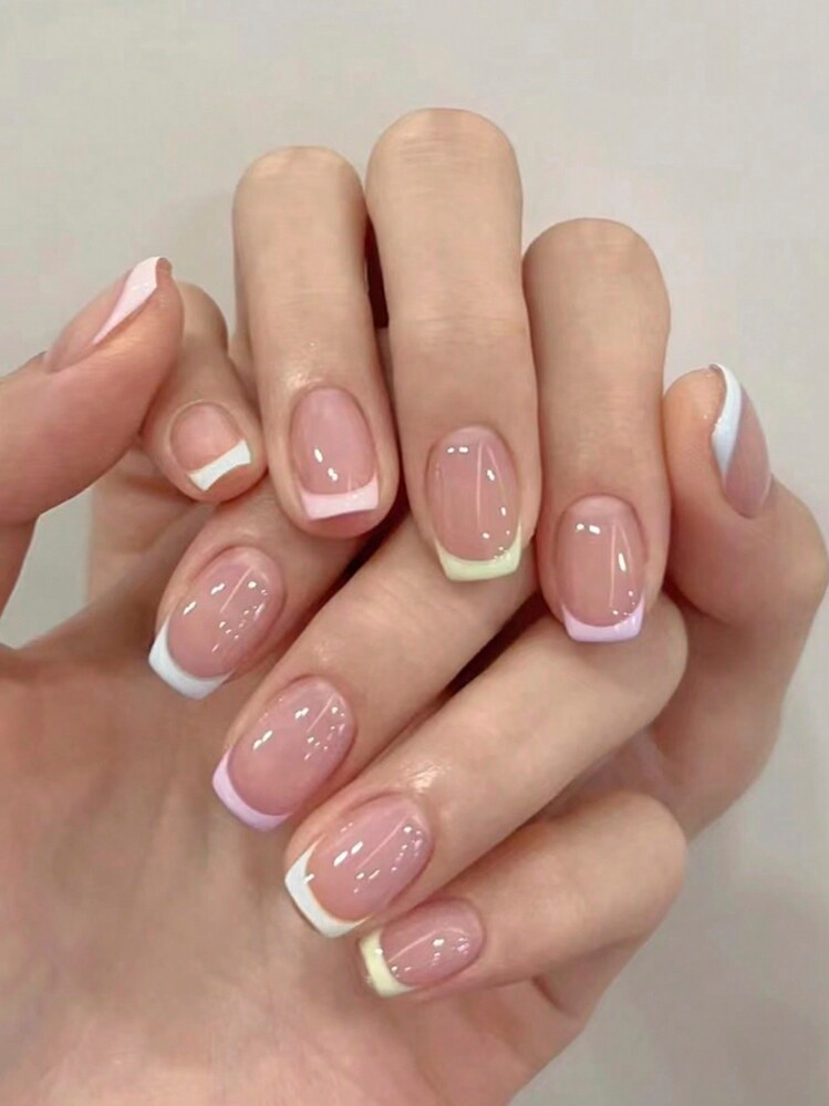 Pastel French Tips Short Squares Pastel French Tips Short Squares — Spring Press On Nails 2027