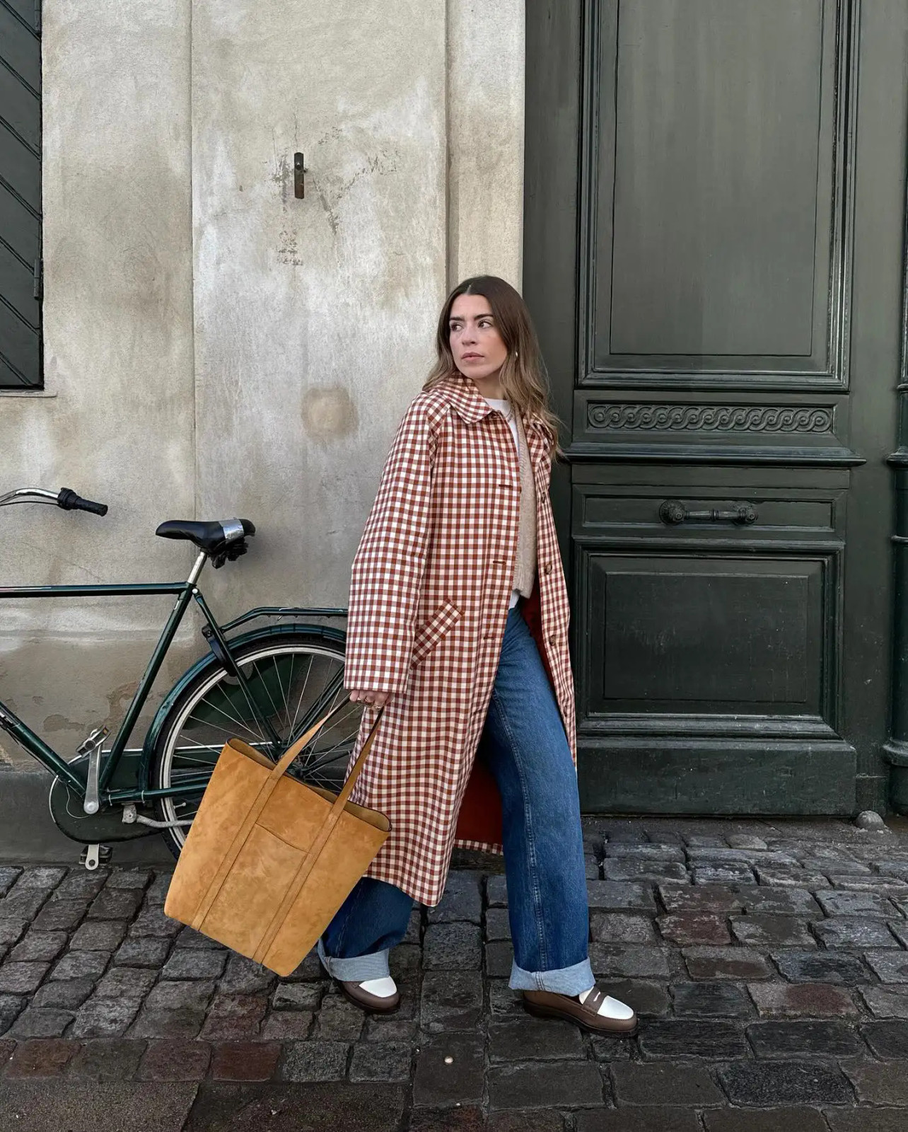 Gingham Coat Over Jeans and Sweater for a Casual Valentine's Day — Casual Valentines Outfits 2027