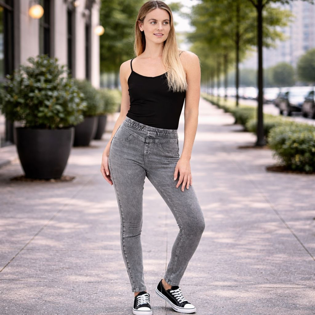 High-Waisted Acid Wash Skinny Jeans with Tank Top and Sneakers — Scene Skinny Jeans Outfits 2027