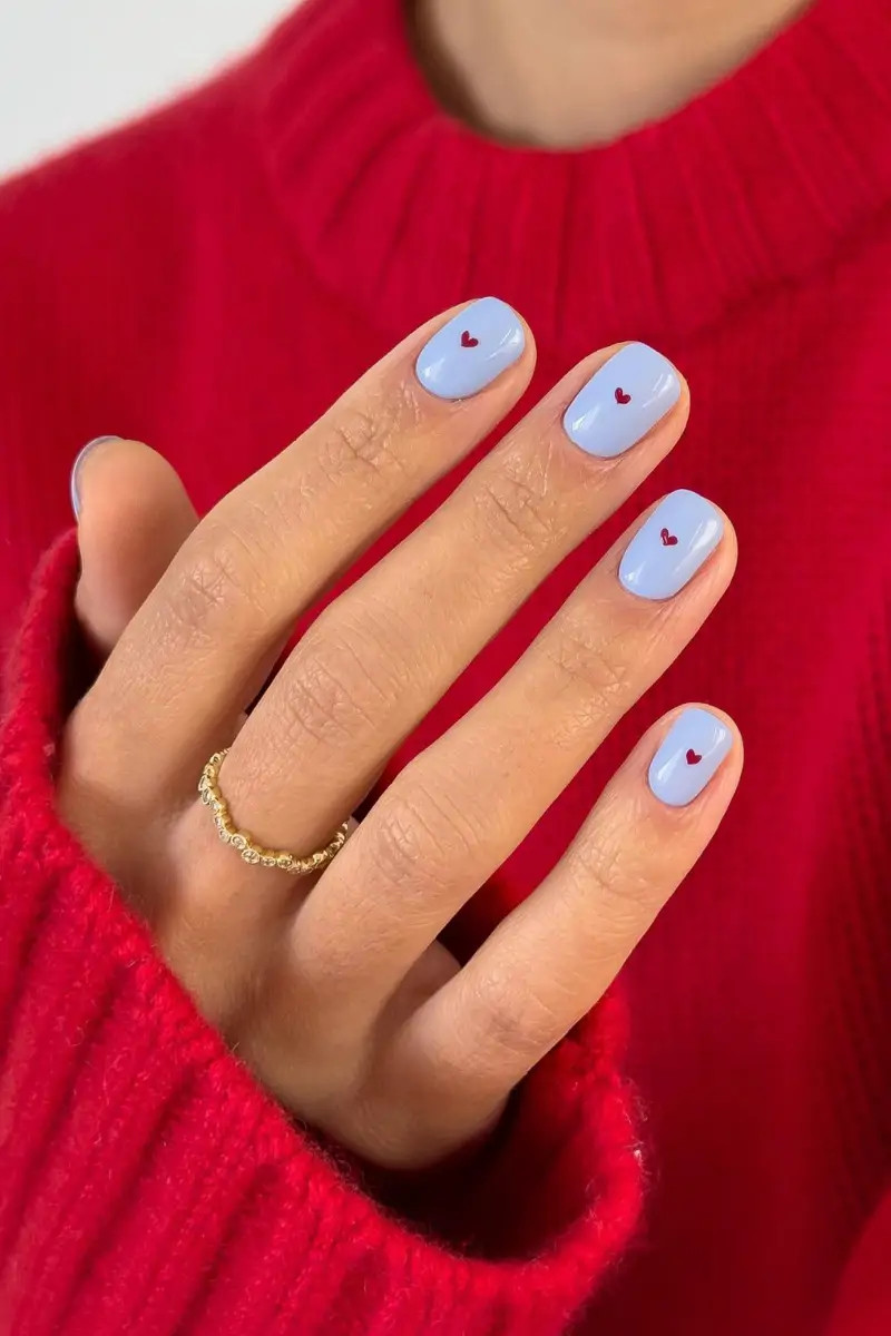 Light Blue Red Heart Glossy Square Nails Light Blue Red Heart Glossy Square Nails — Spring Square Nails 2027