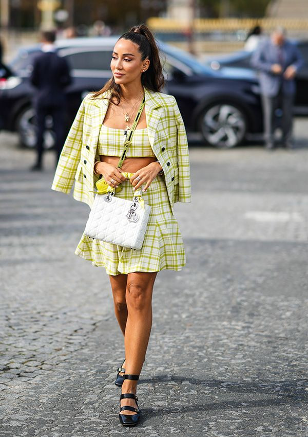 Yellow Plaid Mini Skirt with Oversized Blazer Yellow Plaid Mini Skirt with Oversized Blazer — Tennis Skirt Outfits 2027