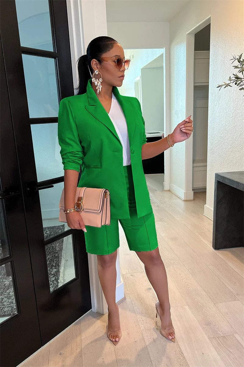 Vibrant Green Blazer and Tailored Shorts with White T-Shirt Vibrant Green Blazer and Tailored Shorts with White T-Shirt — Matching Set Outfits 2027