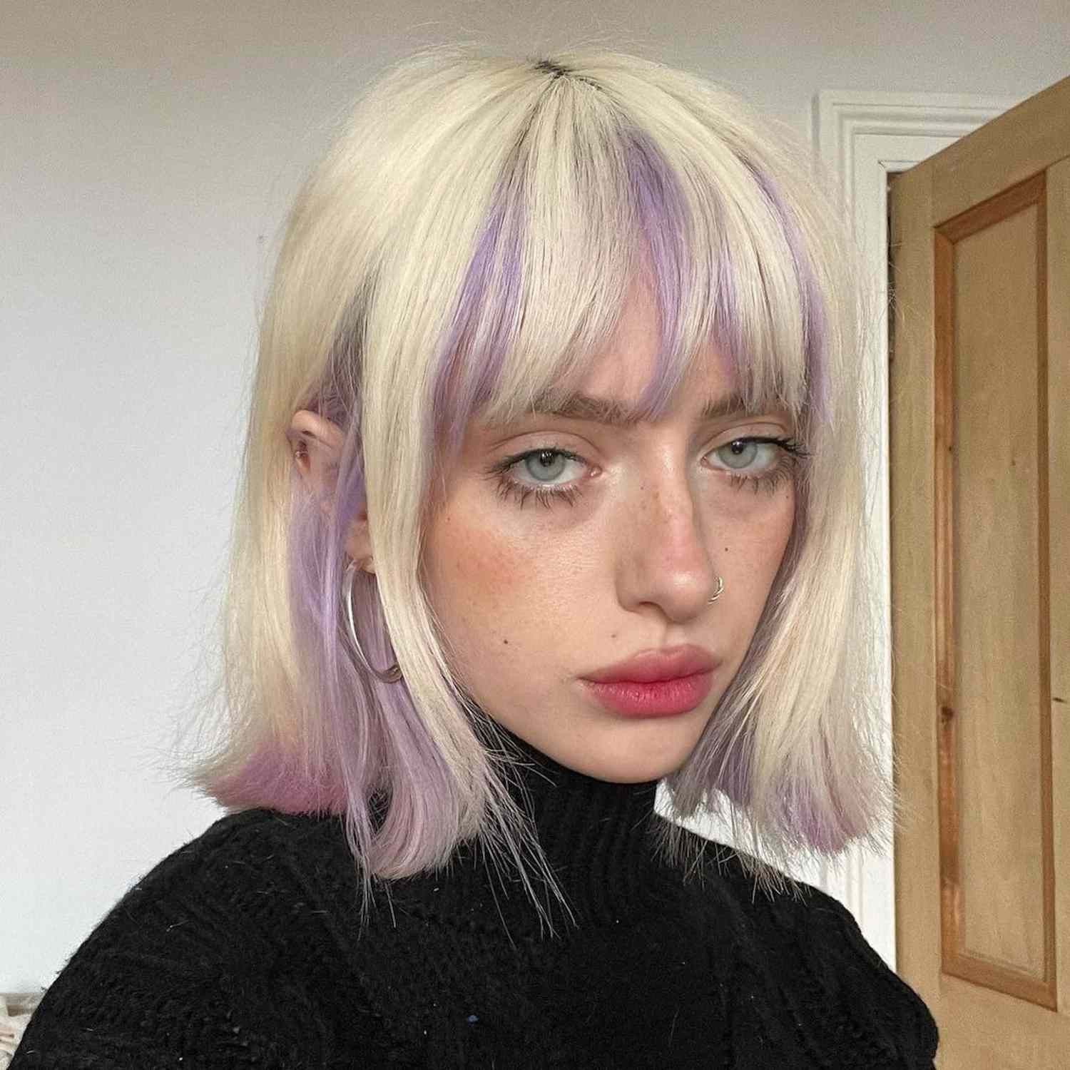Chin Blonde Bob With Purple Peekaboo Chin Blonde Bob With Purple Peekaboo — Peekaboo Bob 2027