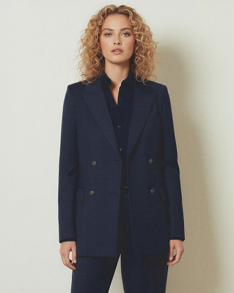 Navy Double-Breasted Blazer: Textured Weave for a Modern Edge Navy Double-Breasted Blazer: Textured Weave for a Modern Edge — Business Professional Outfits 2027