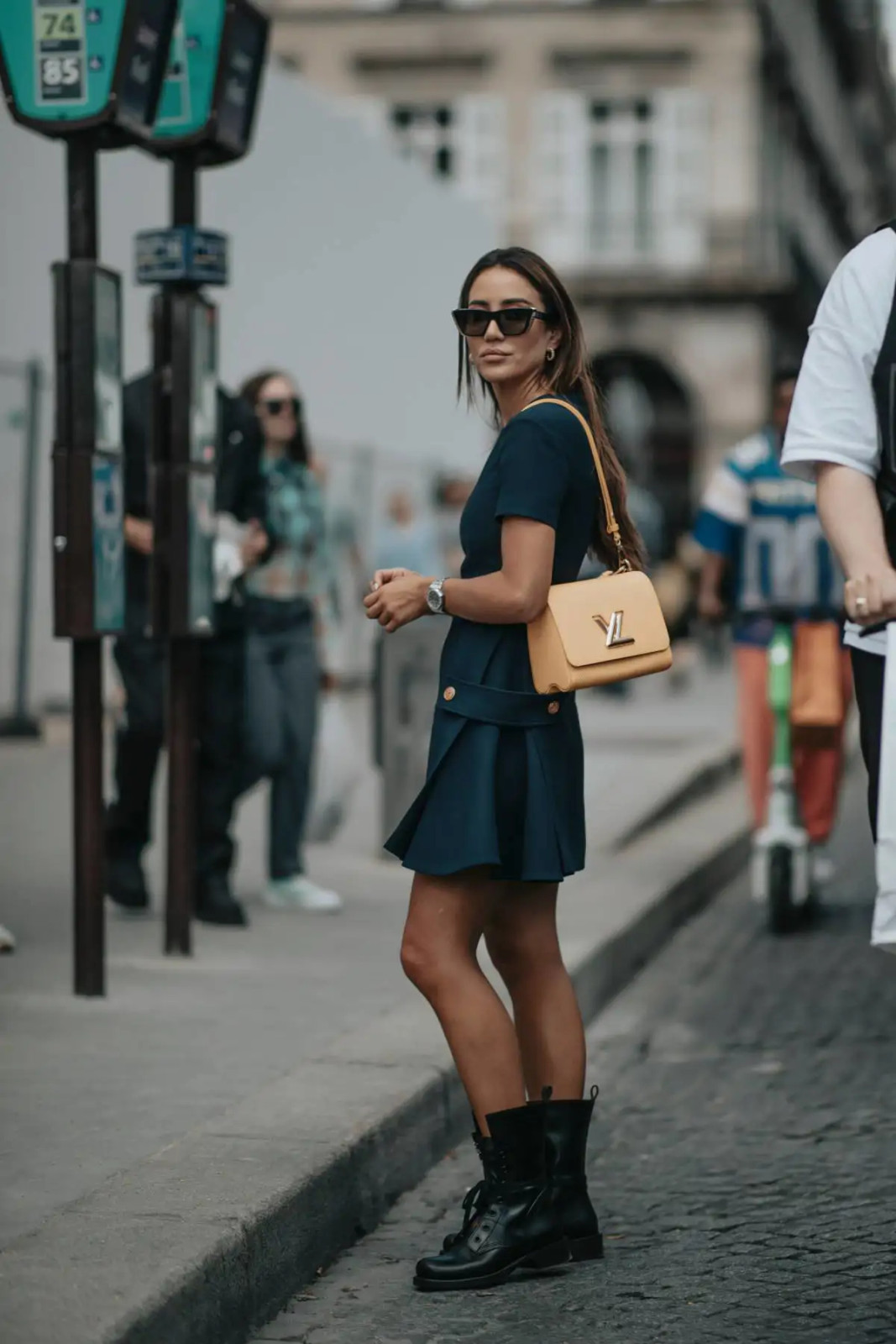 Short Dress and Yellow Bag with Combat Boots Short Dress and Yellow Bag with Combat Boots — Combat Boots Outfits 2027