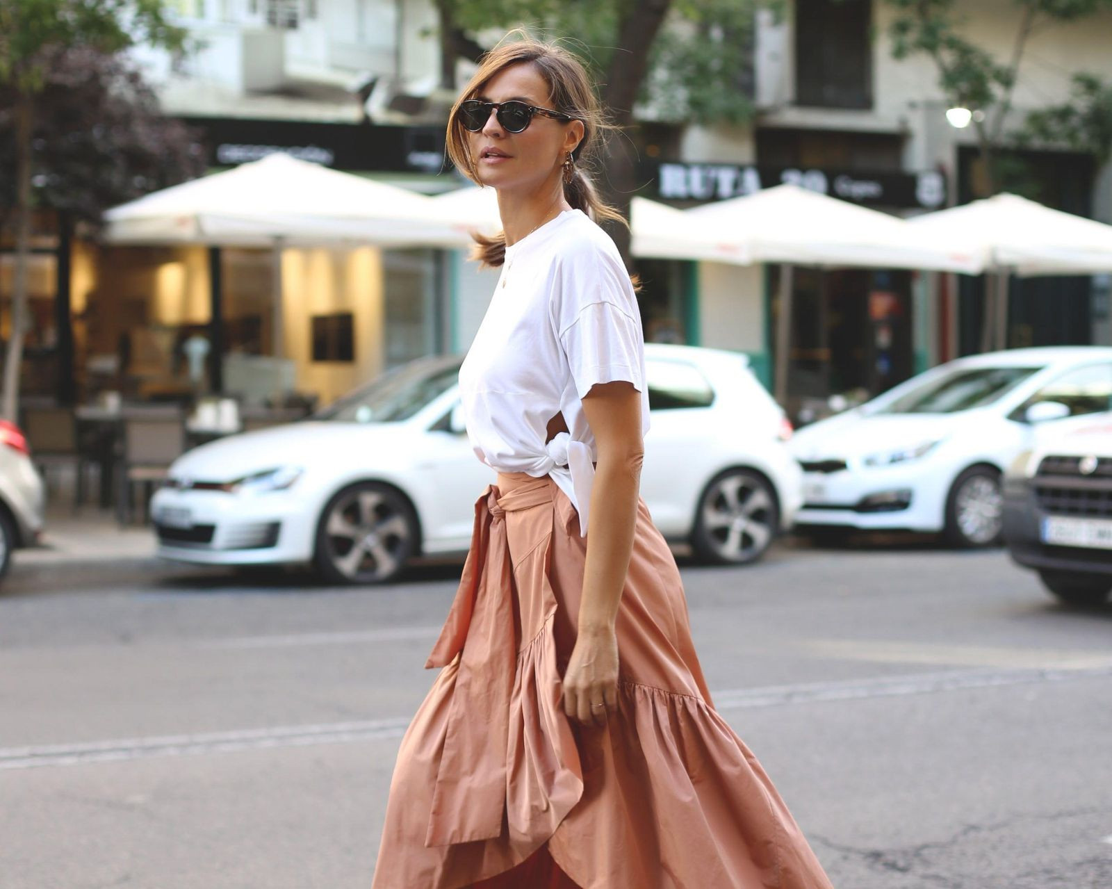 Terracotta Tiered Skirt with Tied White Tee Terracotta Tiered Skirt with Tied White Tee — Summer Outfits 2027 for Women Over 50