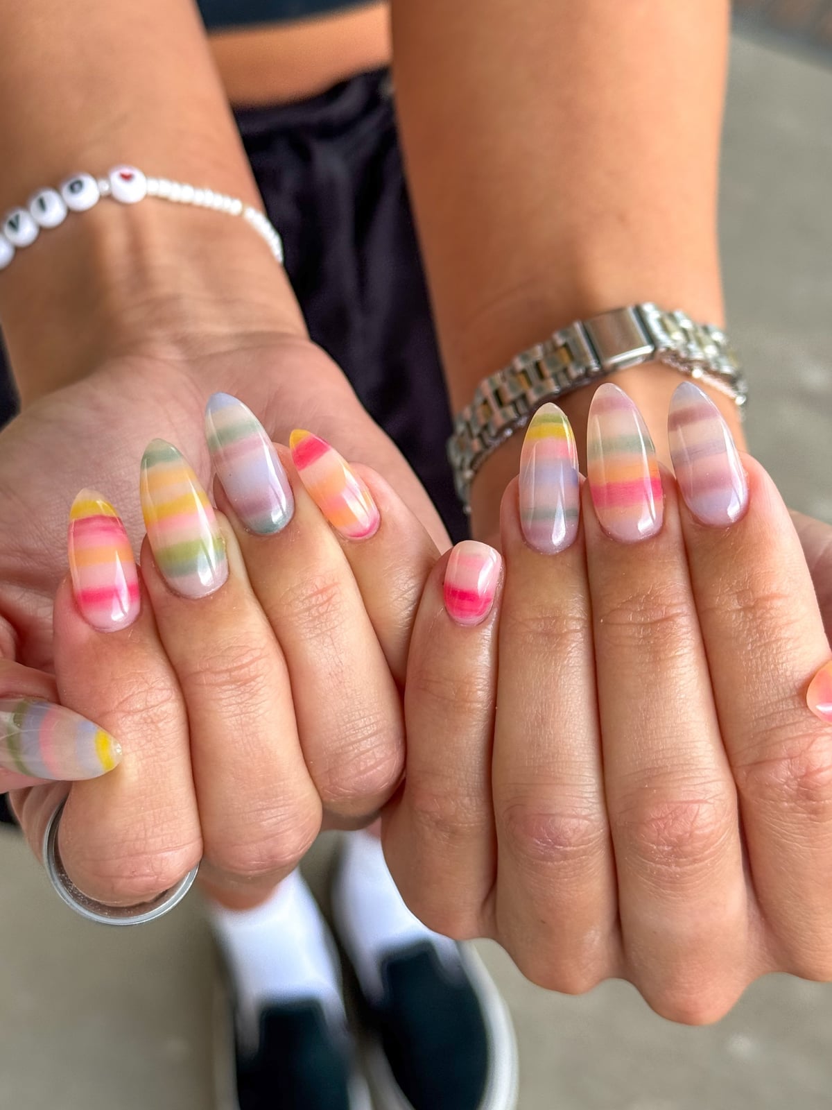 Brown Nails with Silver Abstract Designs — Abstract Watercolor Nails 2027