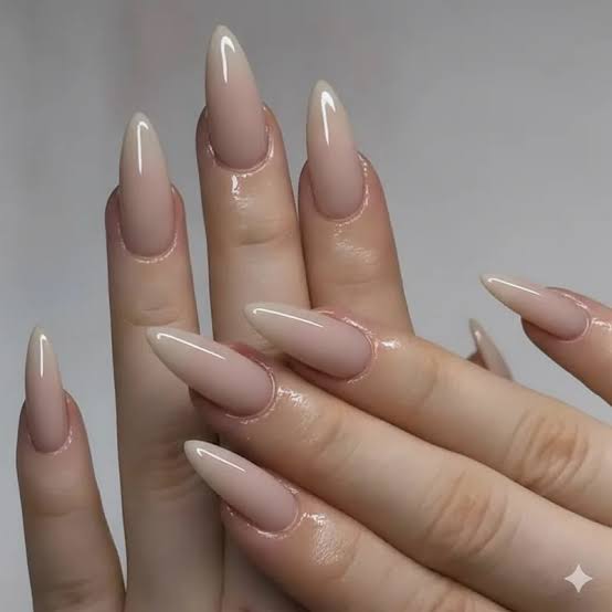 Medium Almond Sheer Nude Pink and Beige, With Immaculate Cuticle Work Medium Almond Sheer Nude Pink and Beige, With Immaculate Cuticle Work — Almond Nails 2027 for Fat Fingers
