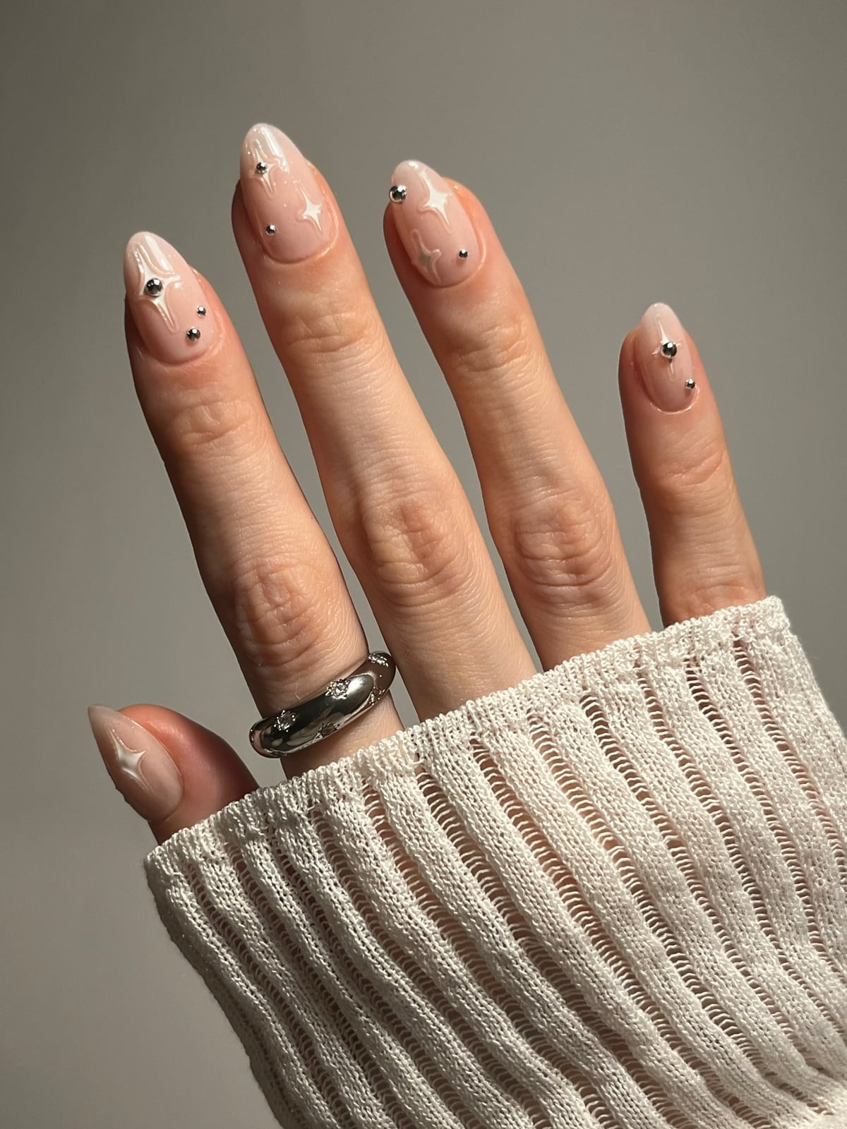 Sheer Nude Almond Nails with Star Accents Sheer Nude Almond Nails with Star Accents — Almond Nails 2027 for Short Nail Beds
