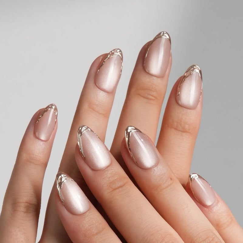 Gold Line Outline French Almond Nails Gold Line Outline French Almond Nails — Almond Nails 2027 for Short Nail Beds