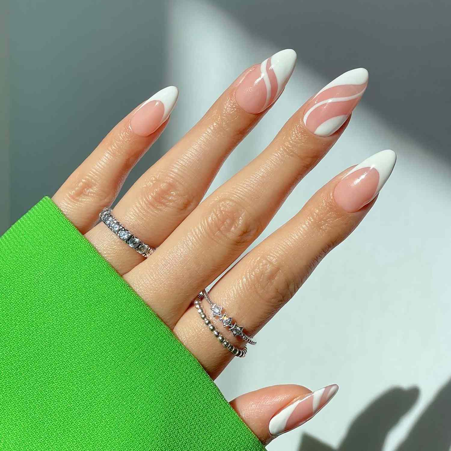 Nude Almond Nails with Swirl Art Nude Almond Nails with Swirl Art — Almond Nails 2027 for Short Nail Beds