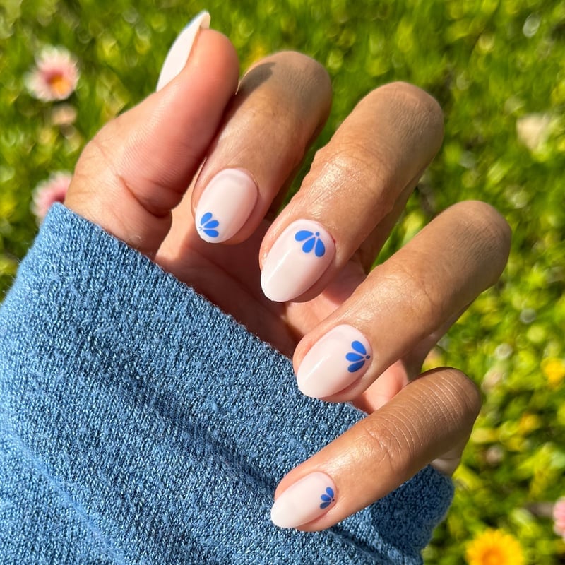 Pale Pink Almond Nails with Floral Art Pale Pink Almond Nails with Floral Art — Almond Nails 2027 for Short Nail Beds