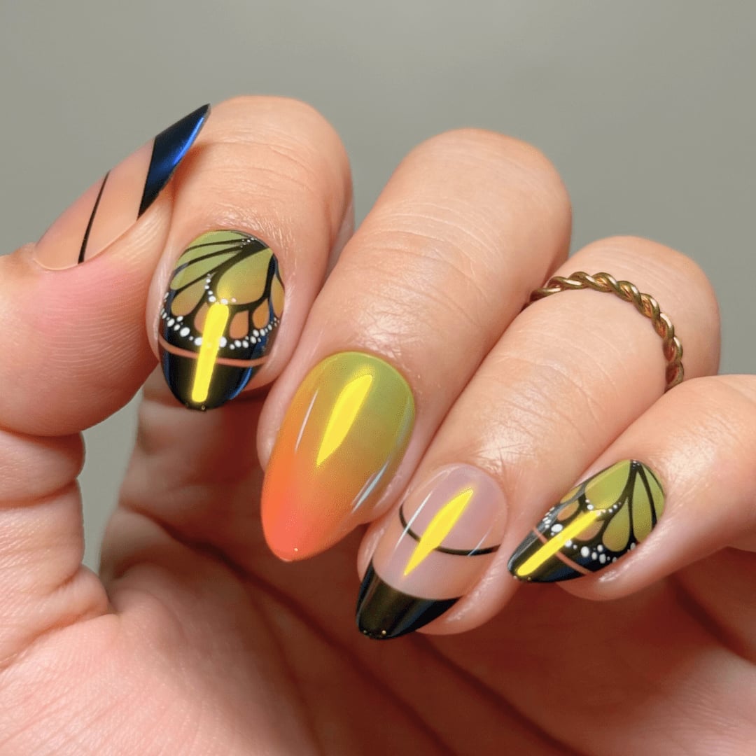 Butterfly Wing Art Almond Nails Butterfly Wing Art Almond Nails — Almond Nails 2027 for Short Nail Beds