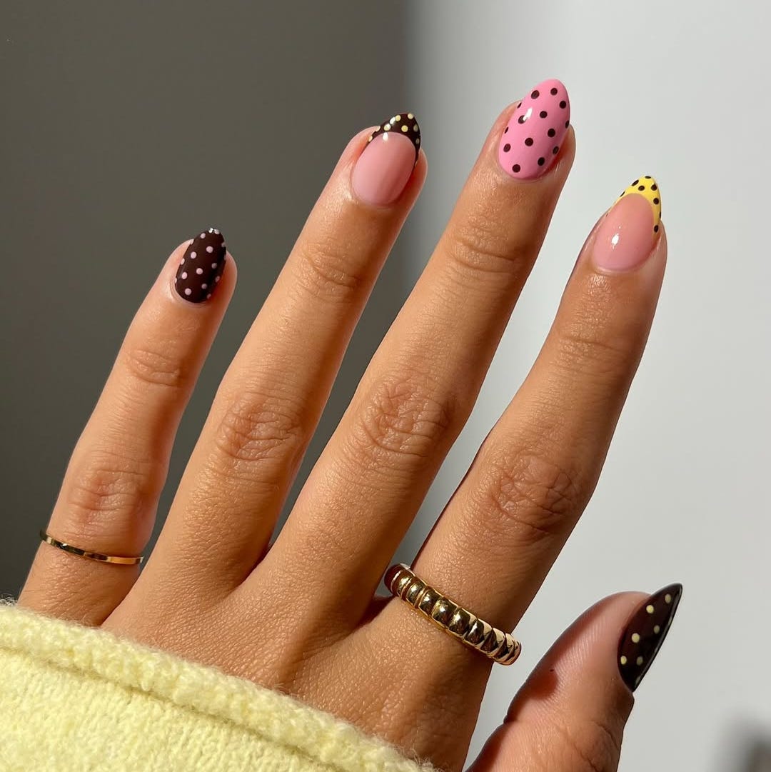 Mixed Polka Dot Almond Nails Mixed Polka Dot Almond Nails — Almond Nails 2027 for Short Nail Beds