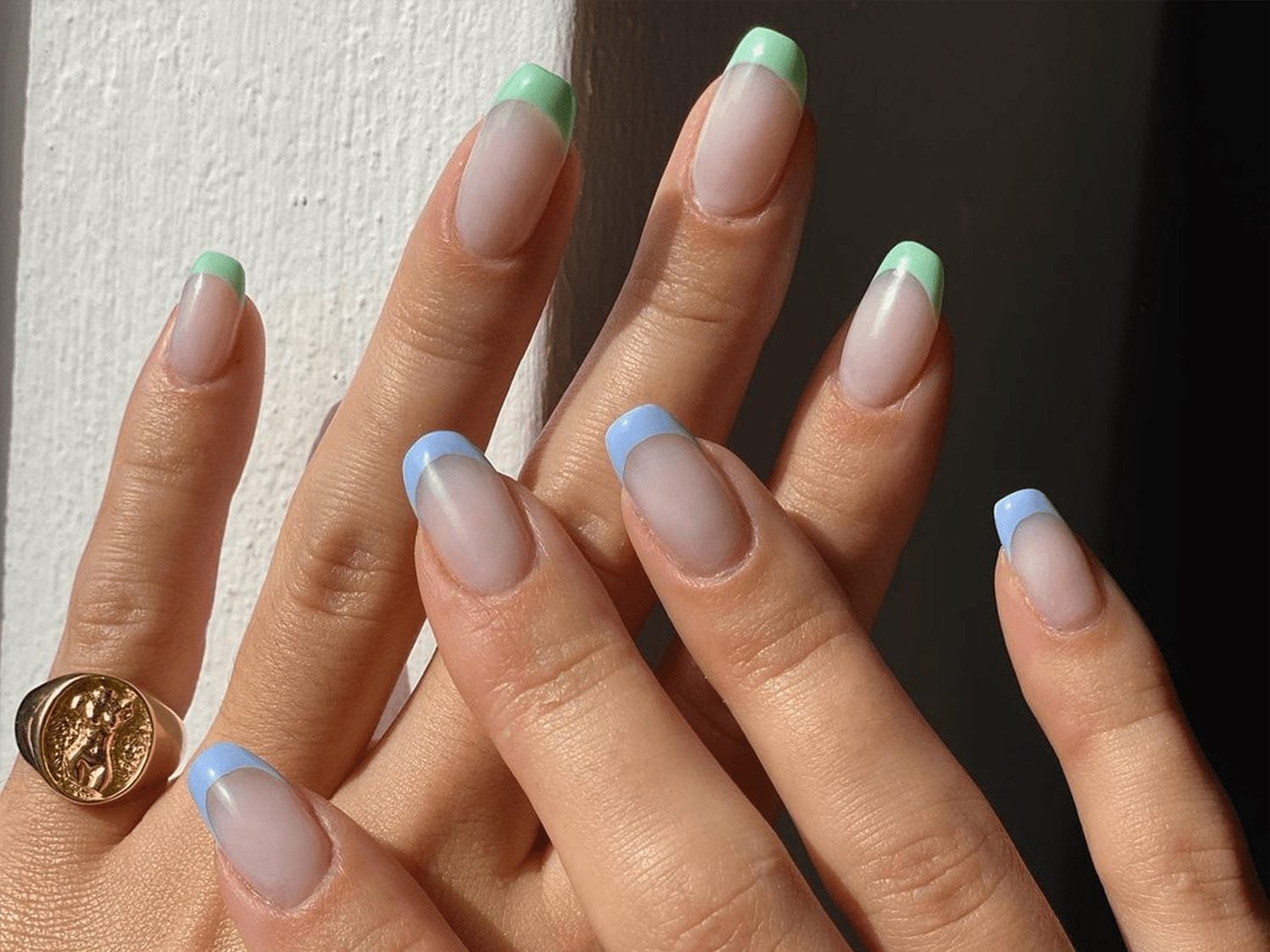 Pastel Mint and Blue French Tip Almond Nails Pastel Mint and Blue French Tip Almond Nails — Almond Nails 2027 for Short Nail Beds