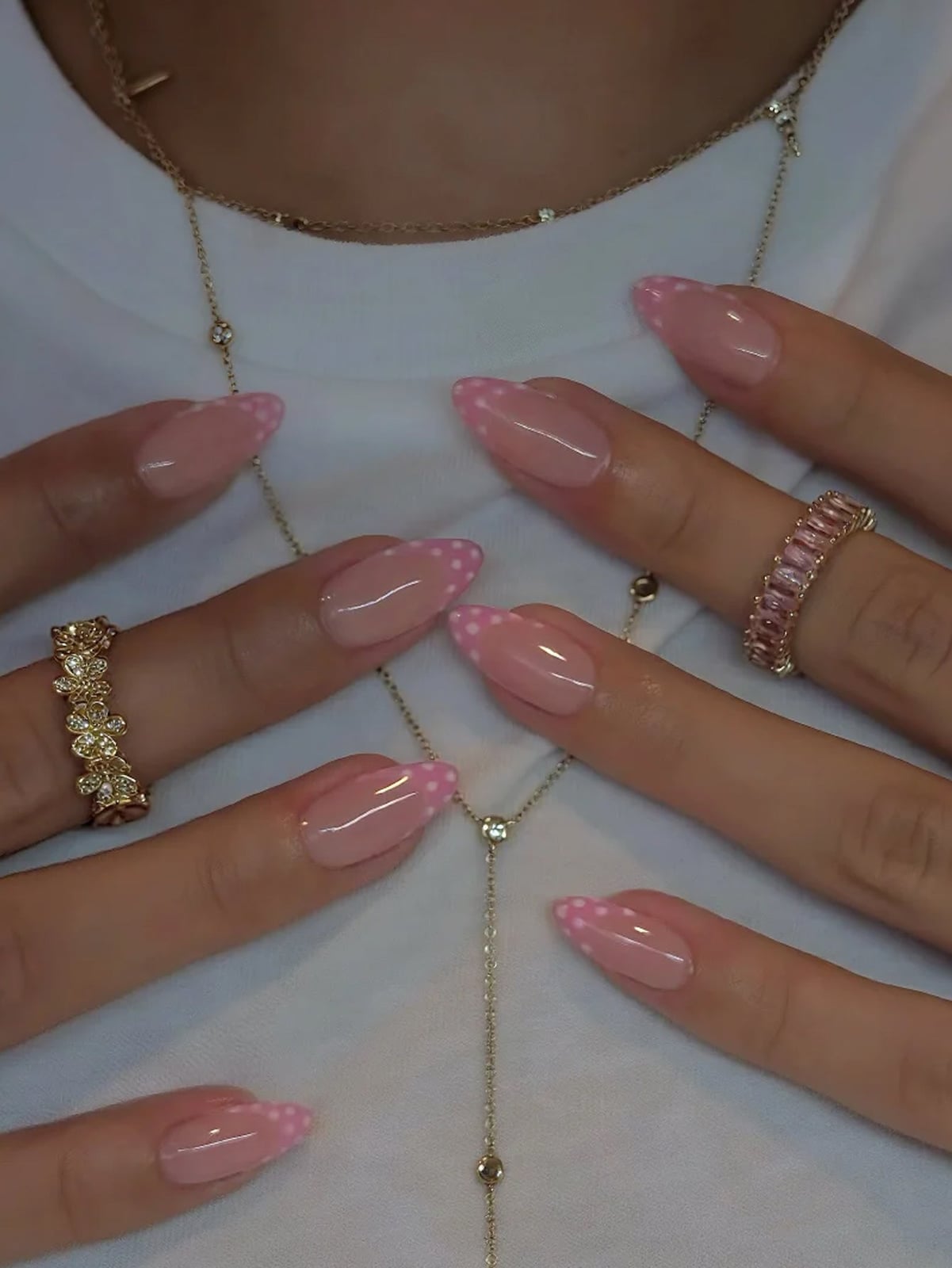 Pink Polka Dot French Tip Almond Nails Pink Polka Dot French Tip Almond Nails — Almond Nails 2027 for Short Nail Beds