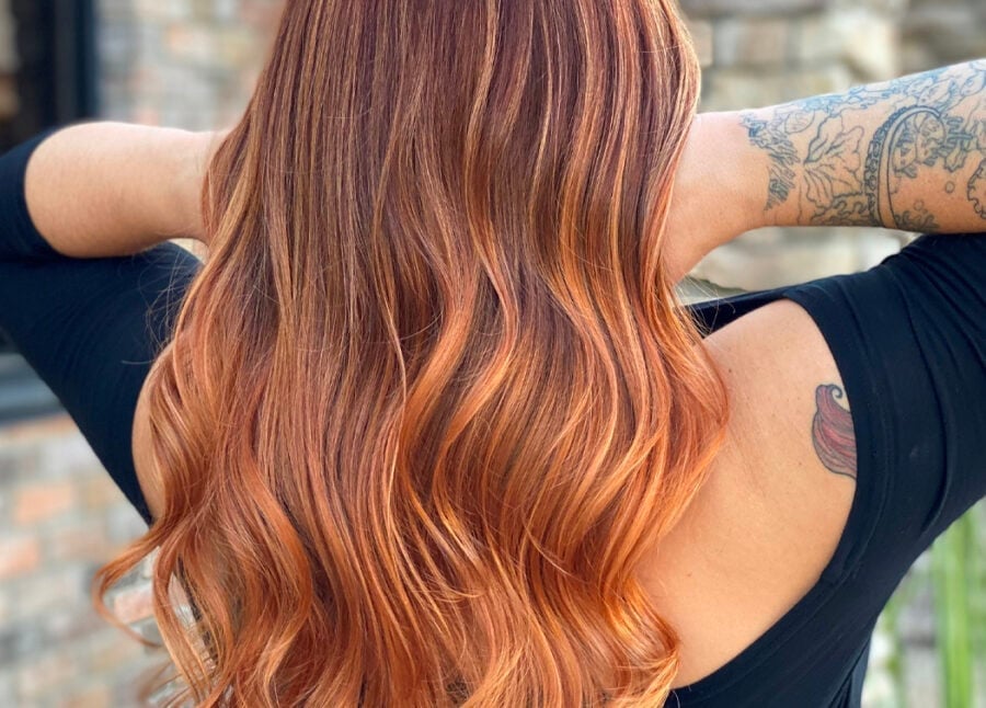 Mid-Back Auburn Balayage With Lighter Tones — Auburn Hair 2027 for Latinas