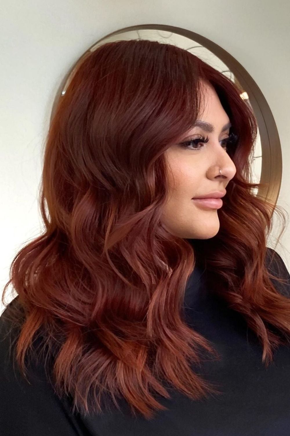 Deep Auburn Waves With Side Part — Auburn Hair 2027 for Latinas