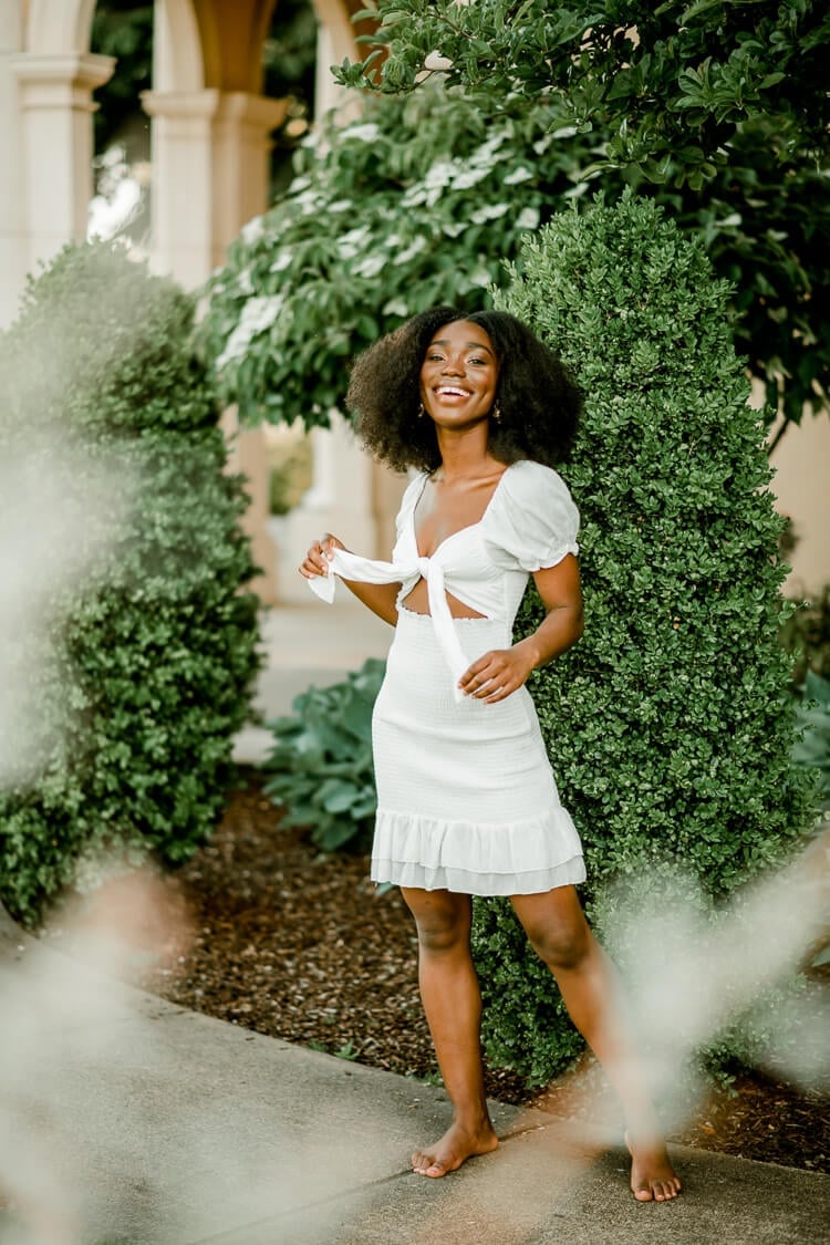 White smocked tie-front mini dress with ruffled hem White smocked tie-front mini dress with ruffled hem — Bachelorette Dress 2027 for Guest
