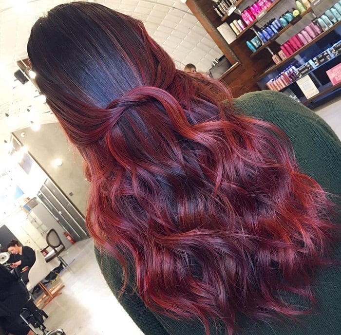 Deep Red Balayage Half-Up Twist Style Deep Red Balayage Half-Up Twist Style — Balayage on Red Hair 2027