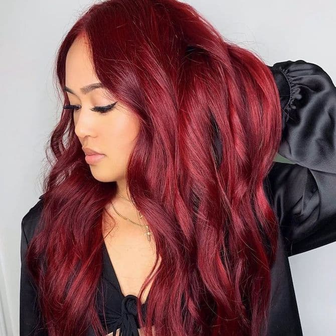 Ruby Red Balayage Mid-Back Length Waves, Wavy Ruby Red Balayage Mid-Back Length Waves, Wavy — Balayage on Red Hair 2027