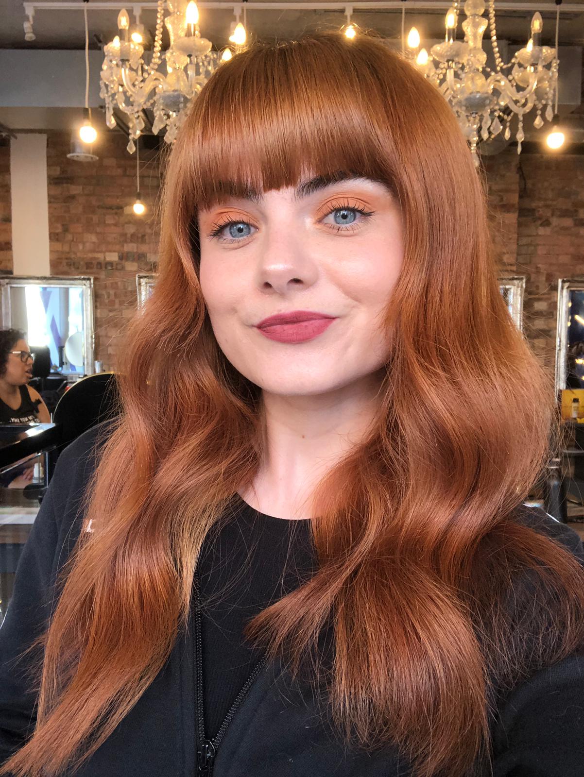 Copper Red Balayage Shoulder Length With Blunt Bangs Copper Red Balayage Shoulder Length With Blunt Bangs — Balayage on Red Hair 2027
