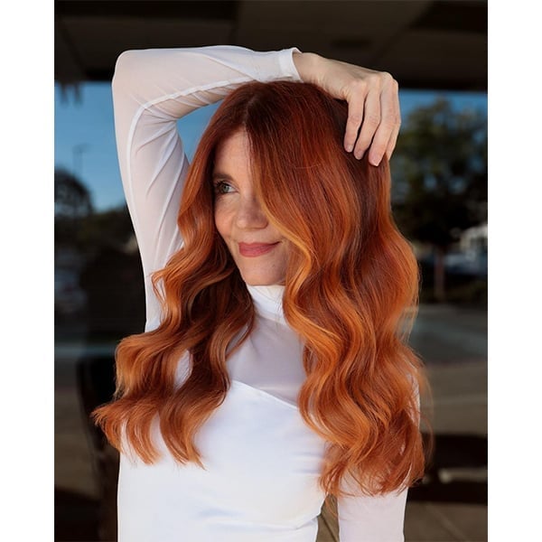 Vibrant Copper Red Balayage Collarbone With Bangs Vibrant Copper Red Balayage Collarbone With Bangs — Balayage on Red Hair 2027