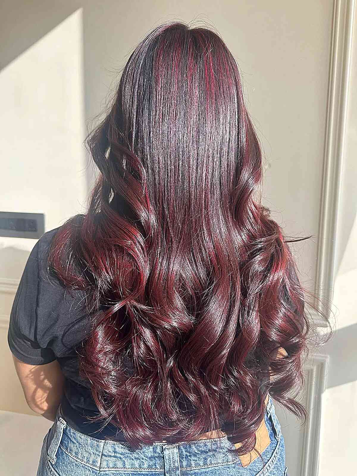 Dark Burgundy With Red Balayage Mid-Back Dark Burgundy With Red Balayage Mid-Back — Balayage on Red Hair 2027