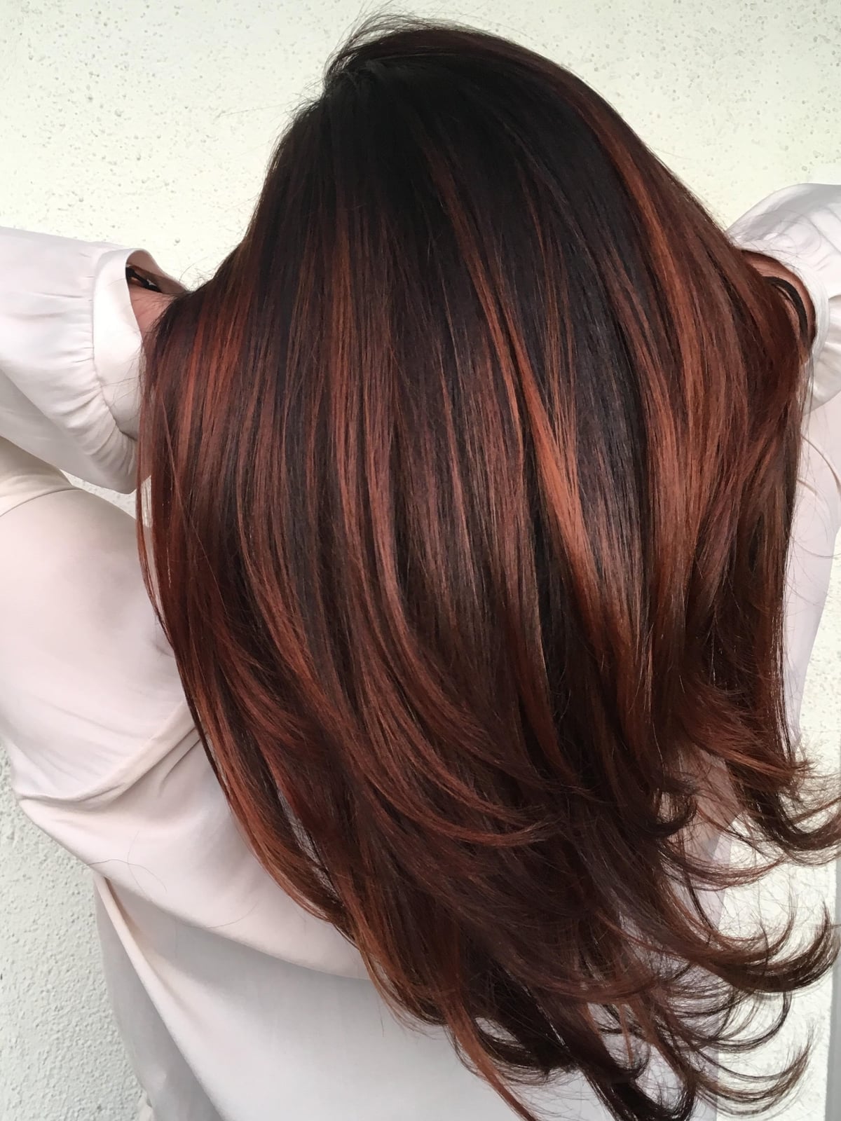 Dark Brown With Warm Red Balayage Collarbone Dark Brown With Warm Red Balayage Collarbone — Balayage on Red Hair 2027