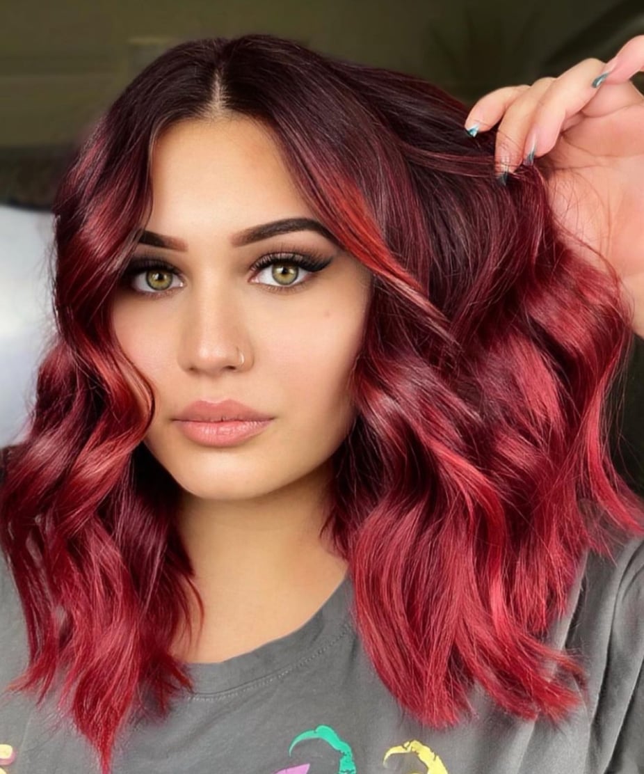 Cinnamon Red Balayage Mid-Back Waves, Wavy Cinnamon Red Balayage Mid-Back Waves, Wavy — Balayage on Red Hair 2027