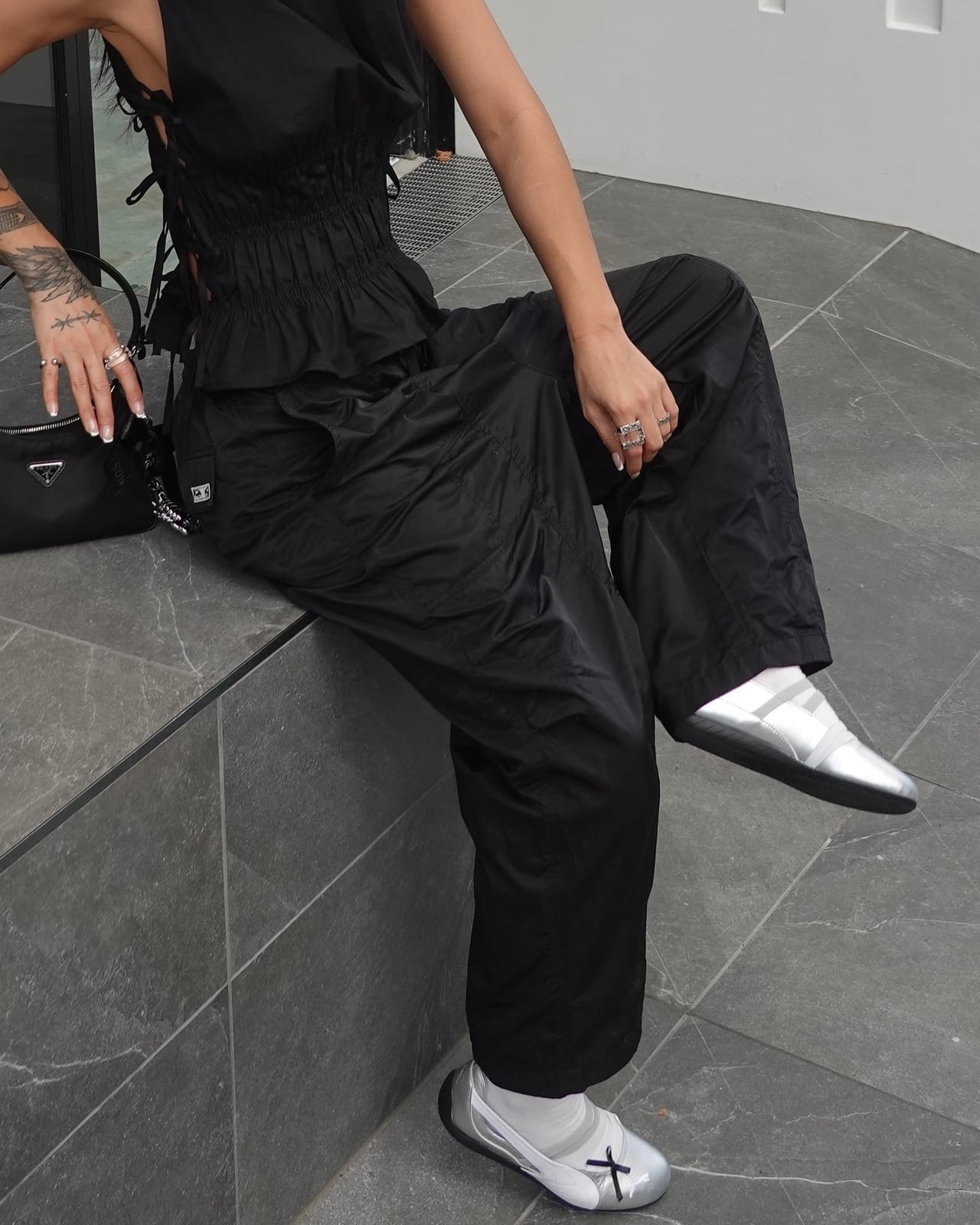 Silver Ballet Flats With Cargo Pants Silver Ballet Flats With Cargo Pants — Ballet Sneakers Outfits 2027