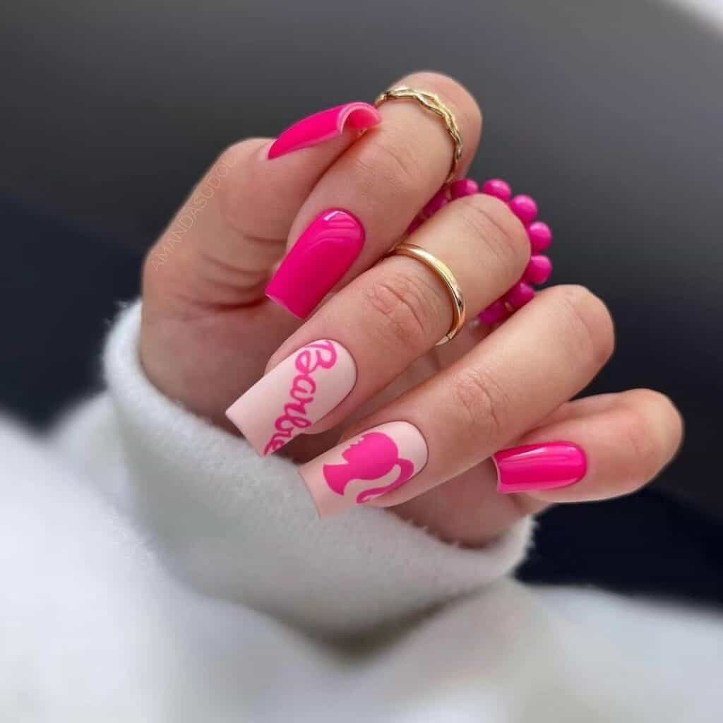 Medium Square Barbie Logo Silhouette Nails Medium Square Barbie Logo Silhouette Nails — Barbie Pink Nails 2027