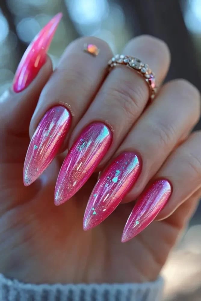 Long Stiletto Pink Blue Silver Chrome Gradient Long Stiletto Pink Blue Silver Chrome Gradient — Barbie Pink Nails 2027
