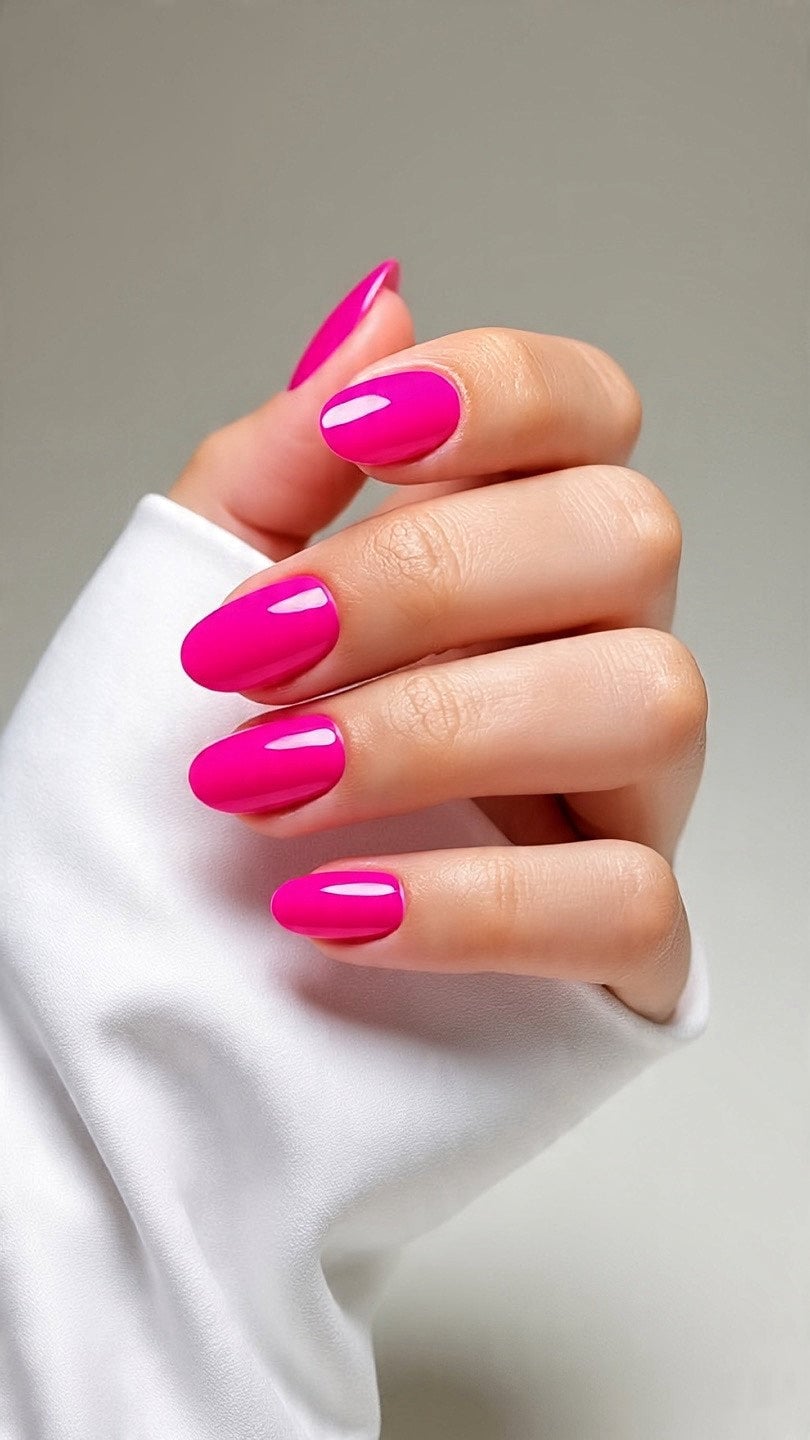 Vibrant Hot Pink Short Oval Nails Vibrant Hot Pink Short Oval Nails — Barbie Pink Nails 2027
