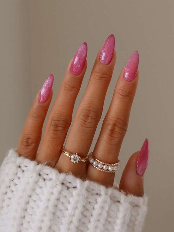 Long Almond Pink Cat-Eye Effect Nails Long Almond Pink Cat-Eye Effect Nails — Barbie Pink Nails 2027