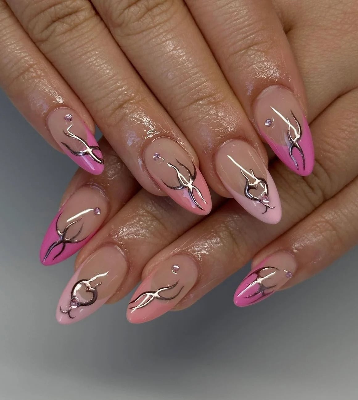Long Stiletto Nude Pink Base Bright Pink French Tips Long Stiletto Nude Pink Base Bright Pink French Tips — Barbie Pink Nails 2027